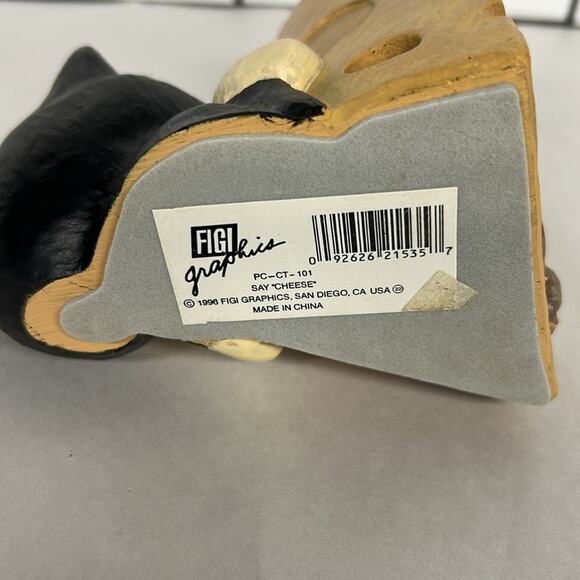 Vintage Figi Brand Tuxedo Cat And Mouse Cheese Pen Holder Vase Votive Holder - Picture 5 of 8